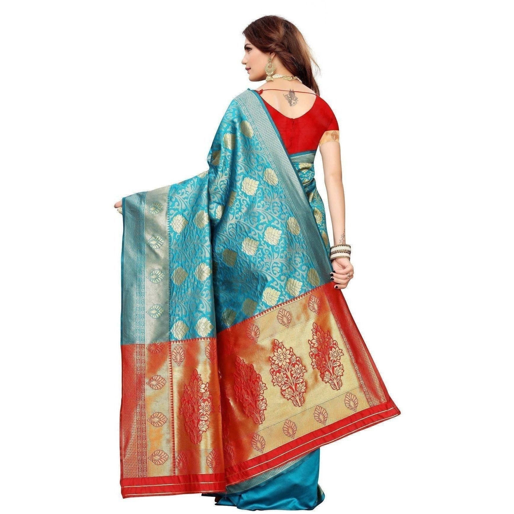 Vamika Banarasi Jaquard Rama Green Weaving Saree (BANARASI 06) | Grab2Buy
