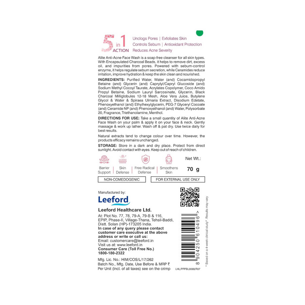 Alite Anti-Acne 5-in-1 Face Wash - Encapsulated Charcoal, Sebum Control Enzyme & Ceramides | Grab2Buy
