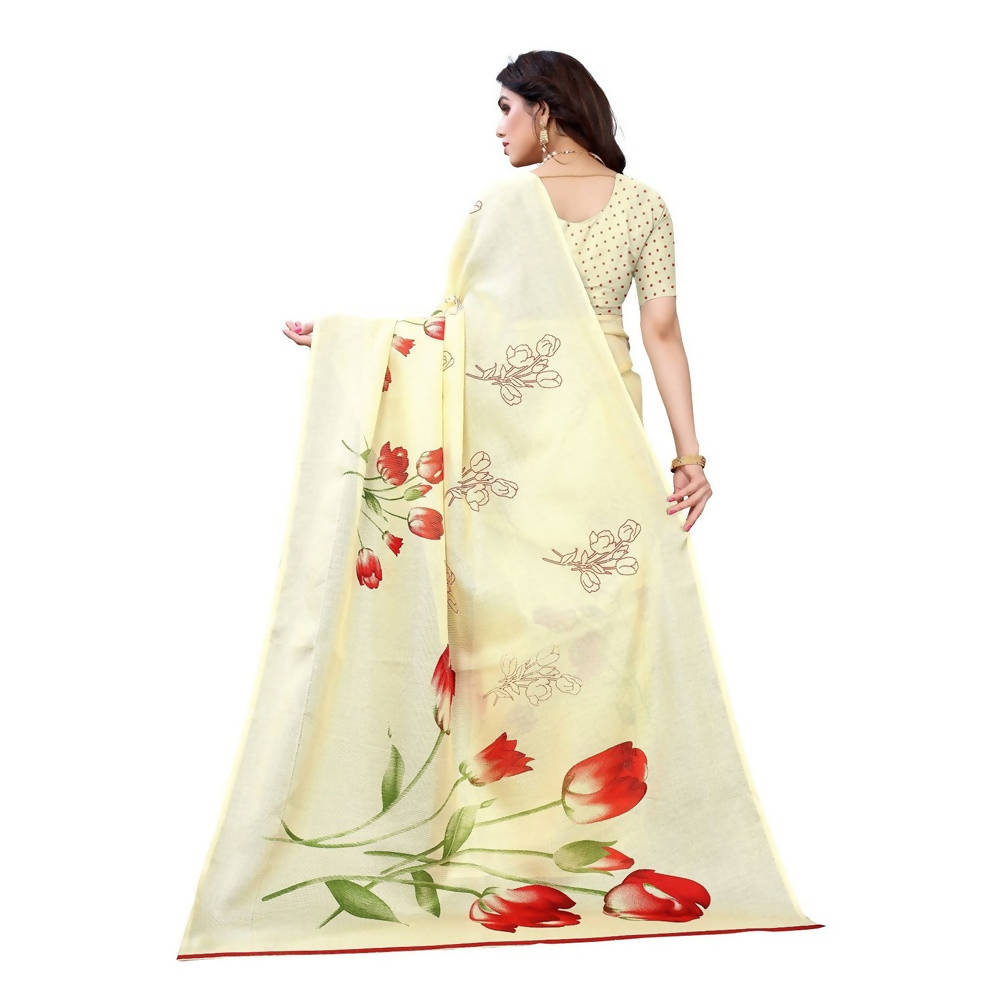 Vamika Printed Jute Silk Cream Saree (Elisa Cream) | Grab2Buy