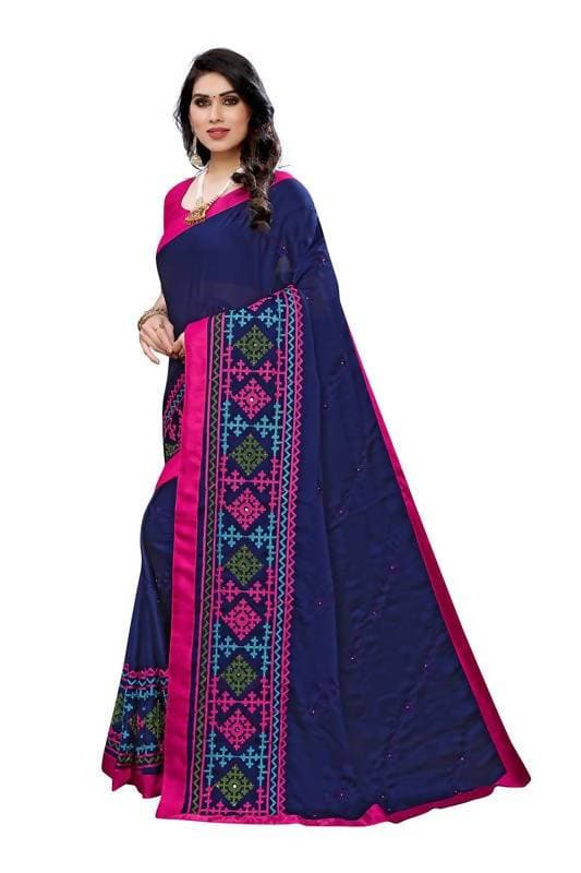 Vamika Navy Chiffon Emboridered Saree (SUIDHAGA NAVY) | Grab2Buy