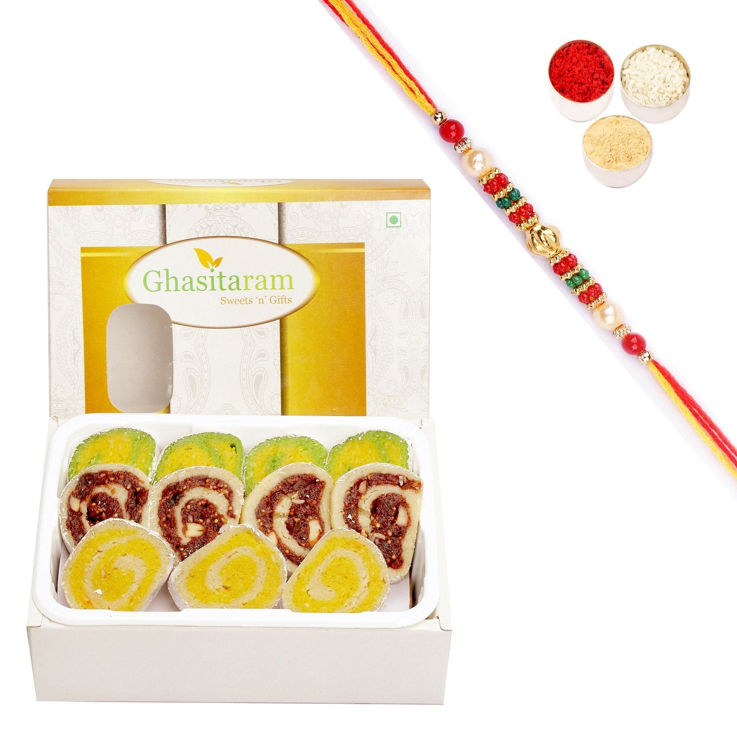 Ghasitaram Assorted Moons Box With Pearl Beads Rakhi | Grab2Buy