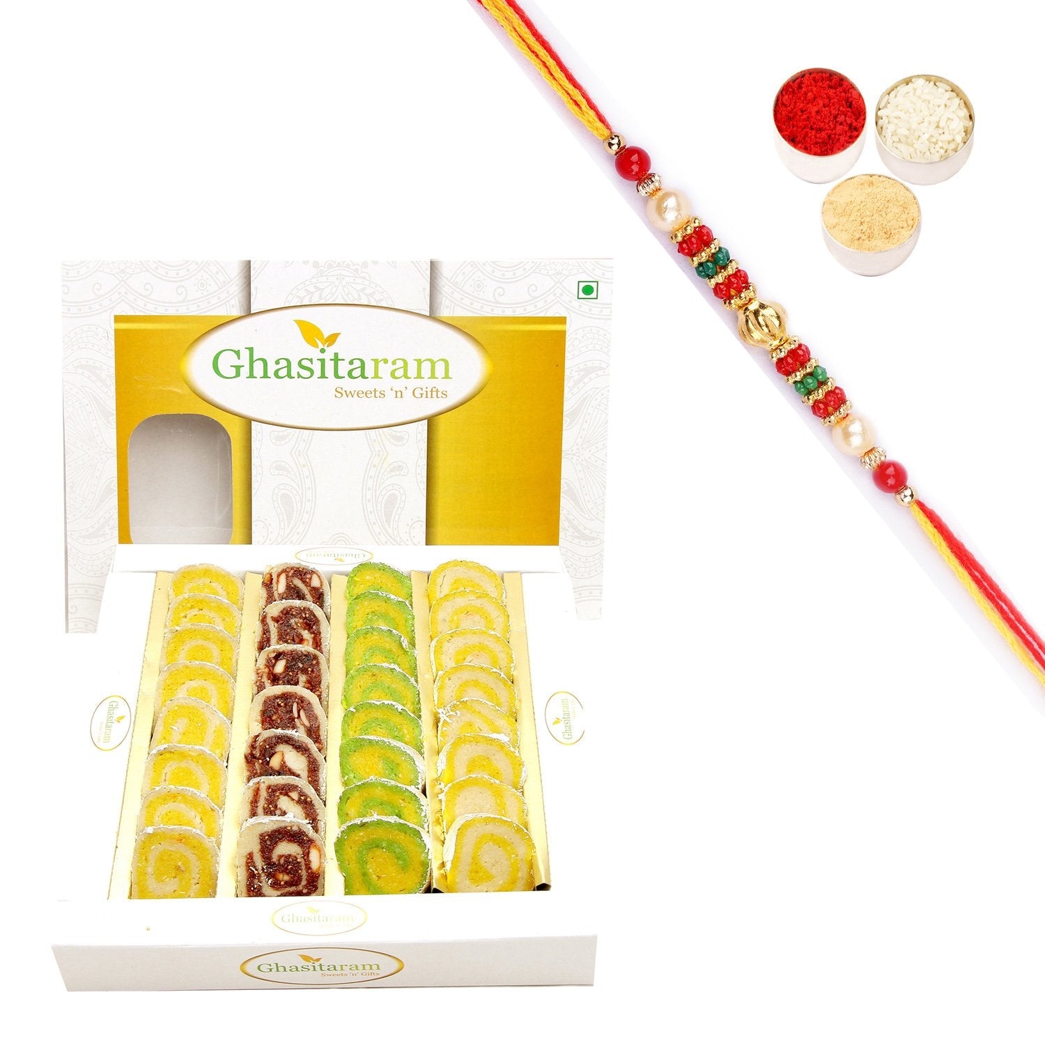 Ghasitaram Assorted Moons Box With Pearl Beads Rakhi | Grab2Buy