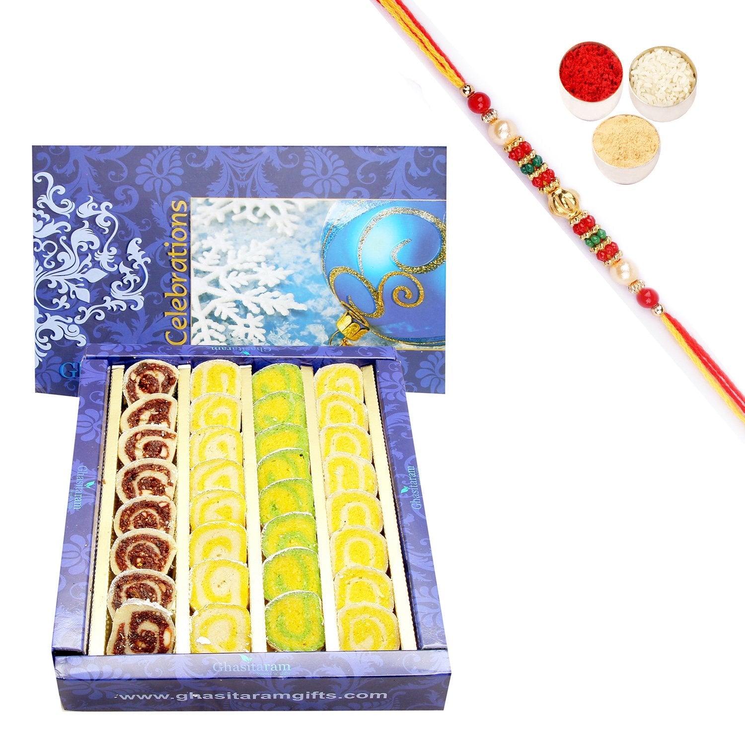 Ghasitaram Assorted Moons Box With Pearl Beads Rakhi | Grab2Buy