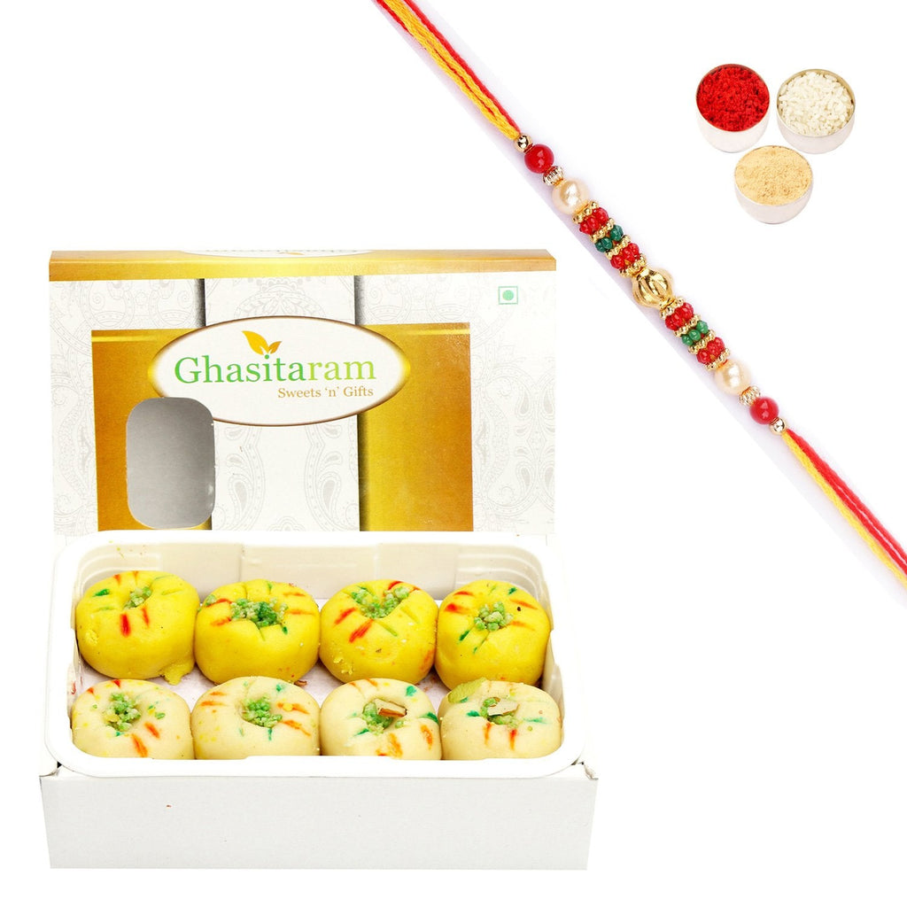 Ghasitaram Mawa Peda Box With Pearl Beads Rakhi | Grab2Buy