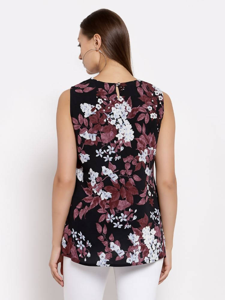 Myshka Women's Multi Crep Printed Sleeveless Round Neck Casual Top | Grab2Buy