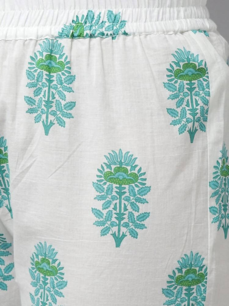 Yufta Green & White Ethnic Motifs Printed Mirror Work Kurta with Palazzo & Dupatta | Grab2Buy
