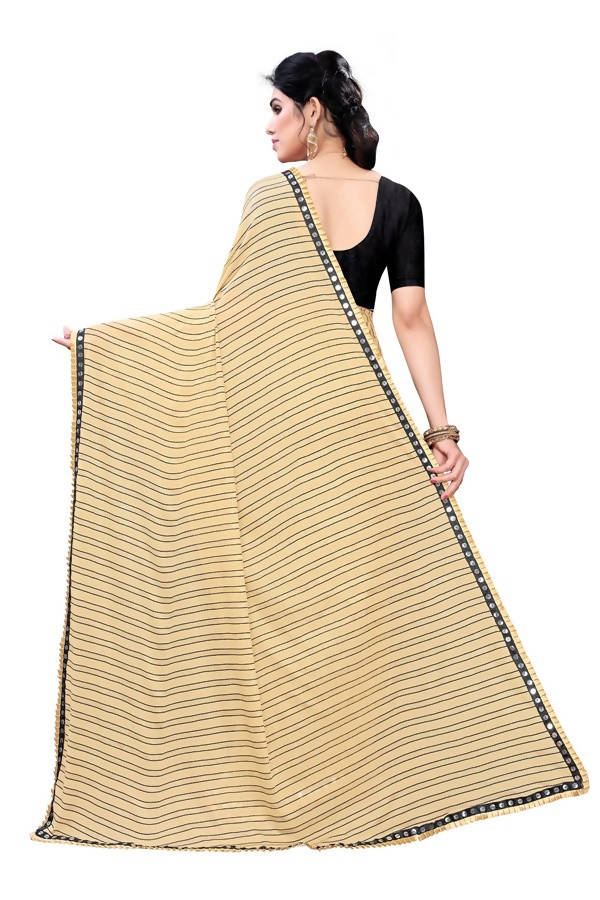 Vamika Cream Malai Silk Printed Saree (Zigzag Chiku) | Grab2Buy