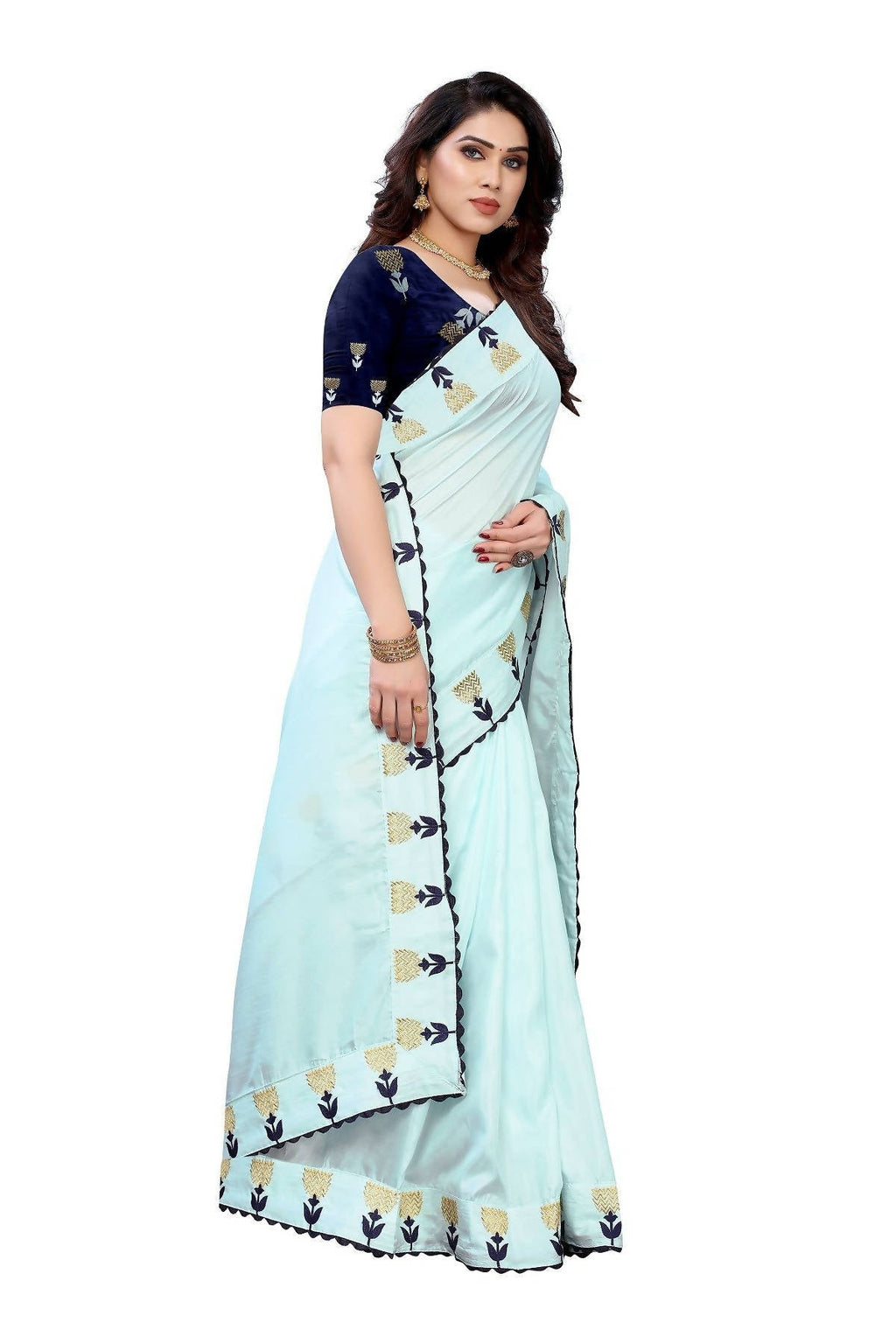 Vamika Sky Blue Dola Silk Embroidery Saree (GITIKA SKY BLUE) | Grab2Buy