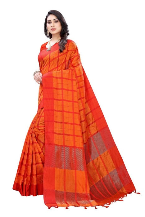 Vamika Orange Cotton Silk Weaving Saree (SATURN ORANGE) | Grab2Buy