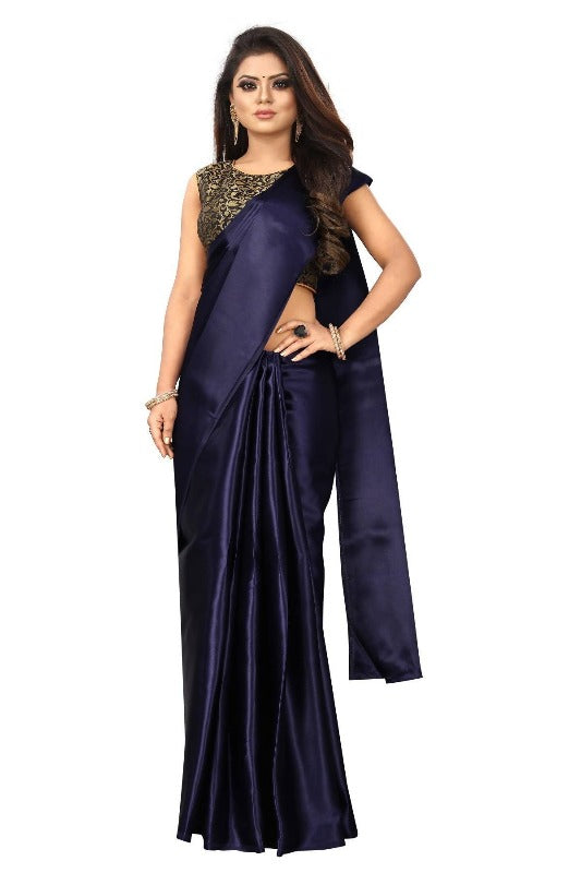 Vamika Navy Satin Designer Saree (PAVITRA NAVY) | Grab2Buy