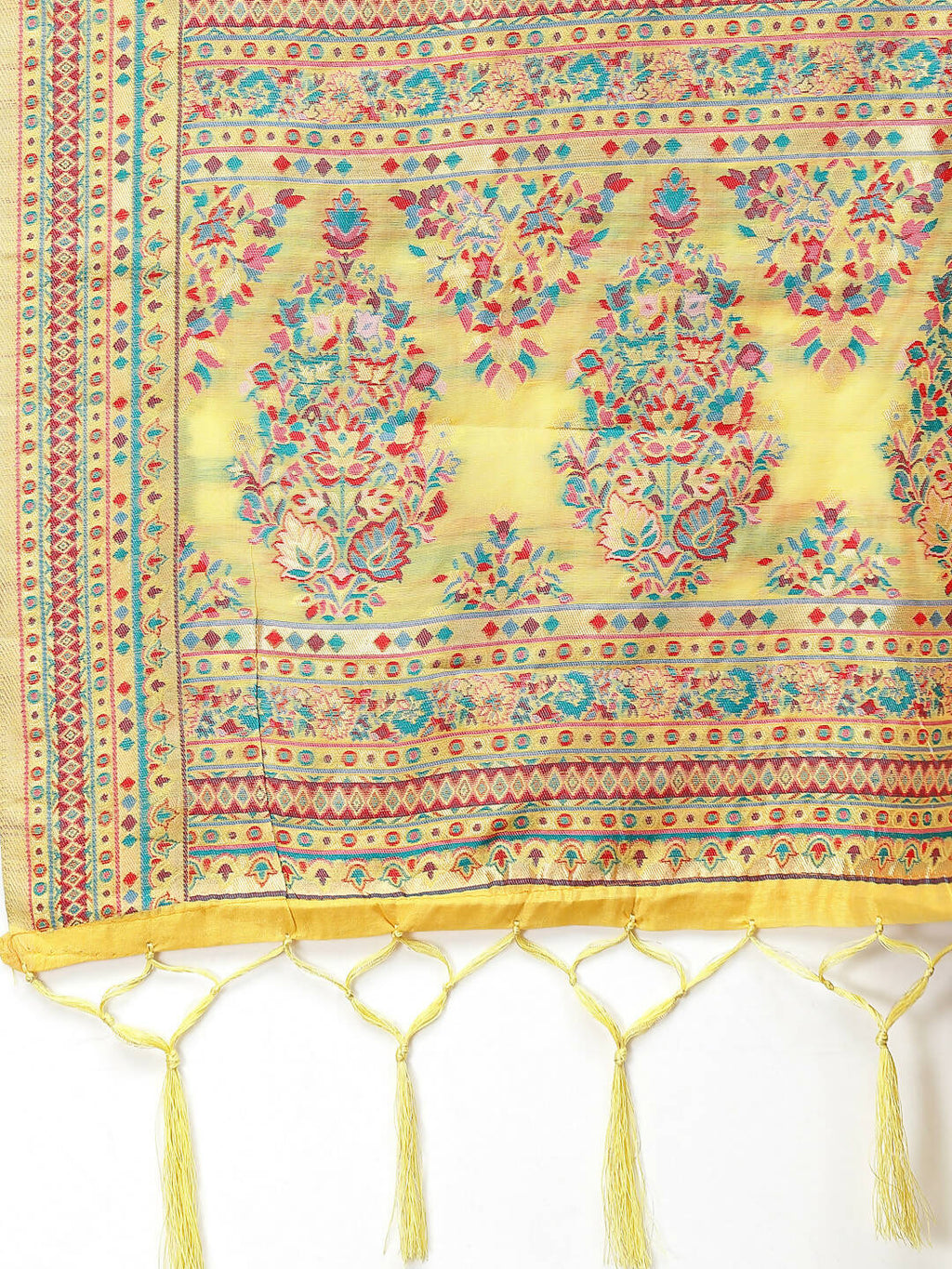 Yellow Silk Blend Woven Design Saree With Unstitched Blouse Piece - Aloki | Grab2Buy
