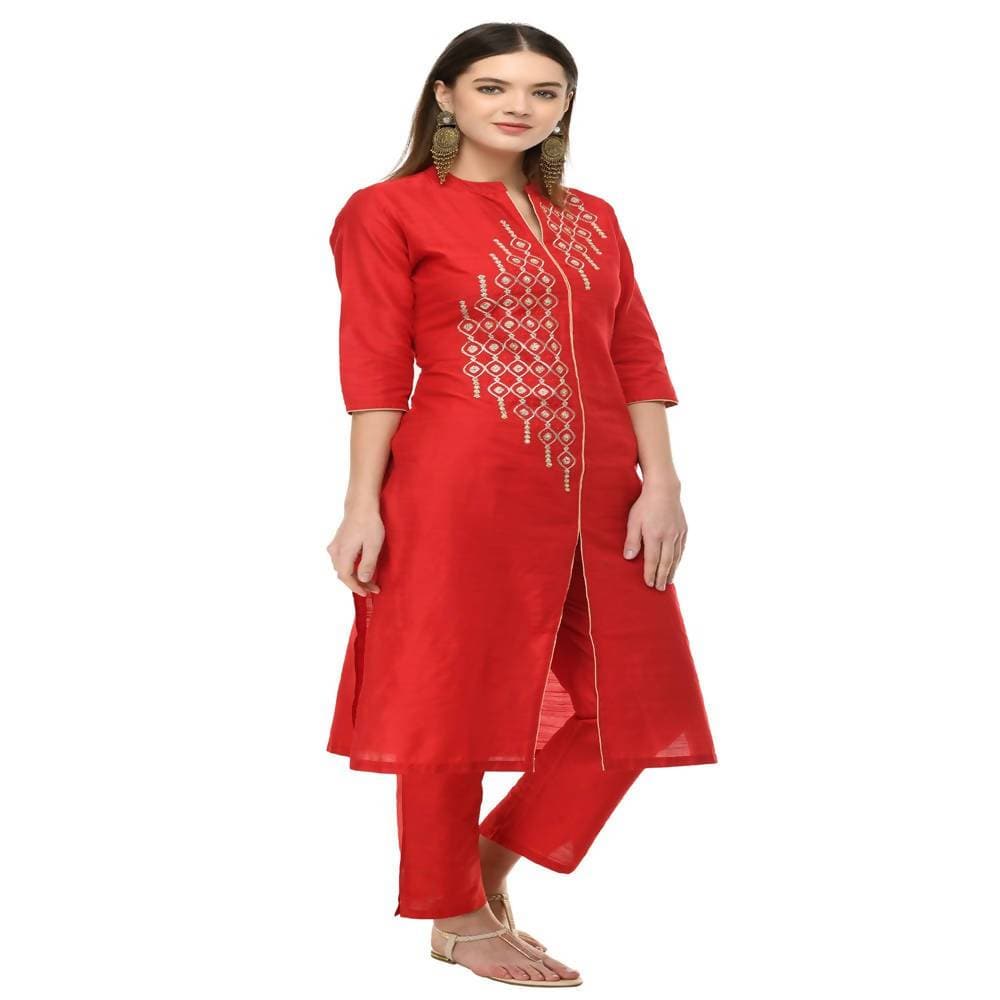 Lagi Women's Red Poly silk Straight Embroidred Kurta Pant (RO115B) | Grab2Buy