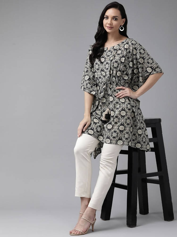 Yufta Women Black & Beige Printed Kaftan Kurta | Grab2Buy