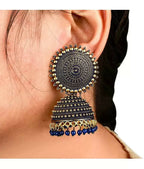 Mominos Fashion Joharkamal Gold-Polished Meenakari Jhumkas For Women & Girls (Blue) | Grab2Buy