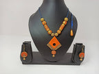 Terracotta Diamond Pendant Mini Necklace Set With Hangings | Grab2Buy