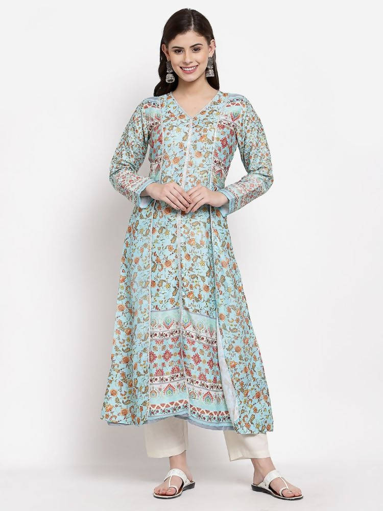 Myshka Women's Multi Cotton Printed Full Sleeve V Neck Casual Kurta | Grab2Buy