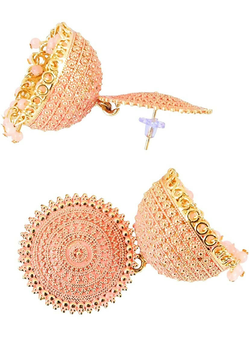 Mominos Fashion Joharkamal Gold-Polished Meenakari Jhumkas For Women & Girls (Peach) | Grab2Buy