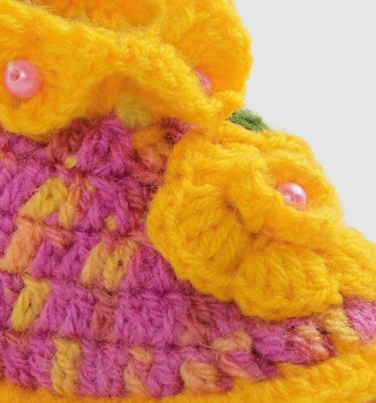 Chutput Kids Woollen Hand Knitted Self Desgin Detailed Booties - Yellow | Grab2Buy