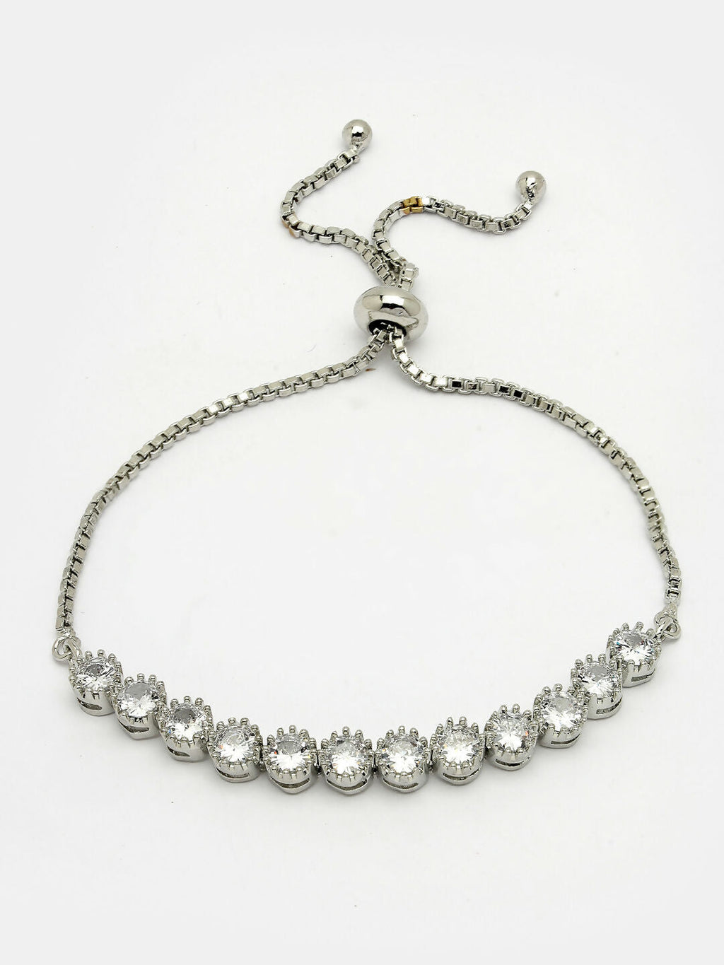 NVR Women Silver-Plated Handcrafted American Diamond Link Bracelet | Grab2Buy