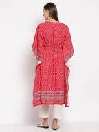 Myshka Women's Red Cotton Printed 3/4 Sleeve V Neck Casual Kaftan | Grab2Buy
