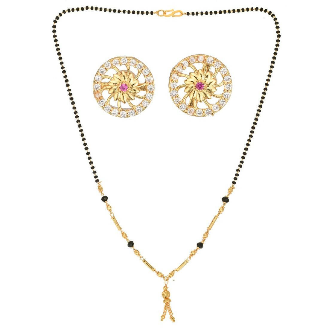 AanyaCentric Gold-Polished Short Mangalsutra Set with Earrings | Grab2Buy