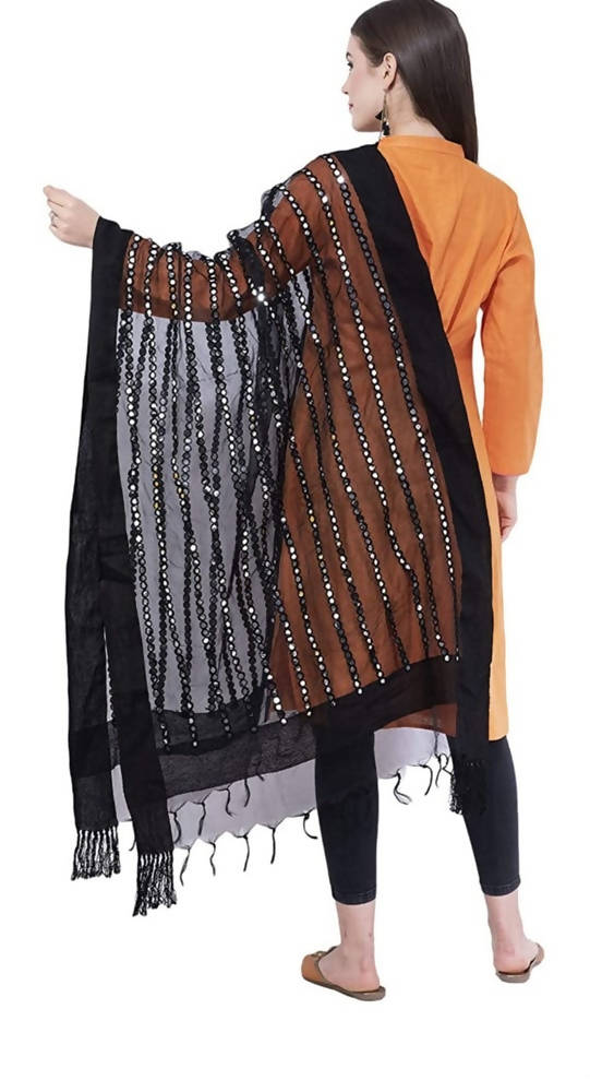 Mominos Fashion Black Orgenza Mirror Stripe Dupatta | Grab2Buy