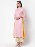 Myshka Women's Pink Solid 3/4 Sleeve Cotton Round Neck Dress | Grab2Buy