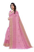 Vamika Embroidery Pink Chanderi Saree (MINI CHECKS BLUE) | Grab2Buy
