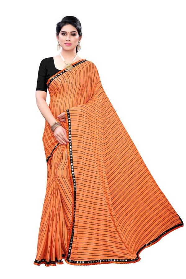 Vamika Orange Malai Silk Printed Saree (Zigzag Orange) | Grab2Buy
