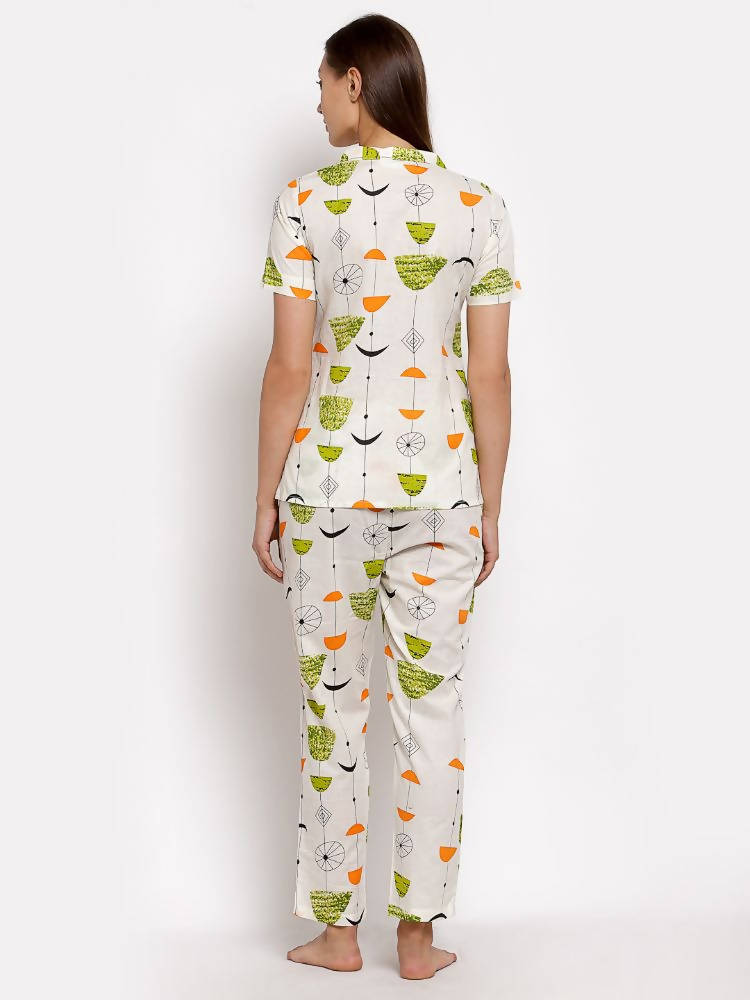Myshka Women's Multi Cotton Printed Half Sleeve Collar Neck Casual Night suit | Grab2Buy