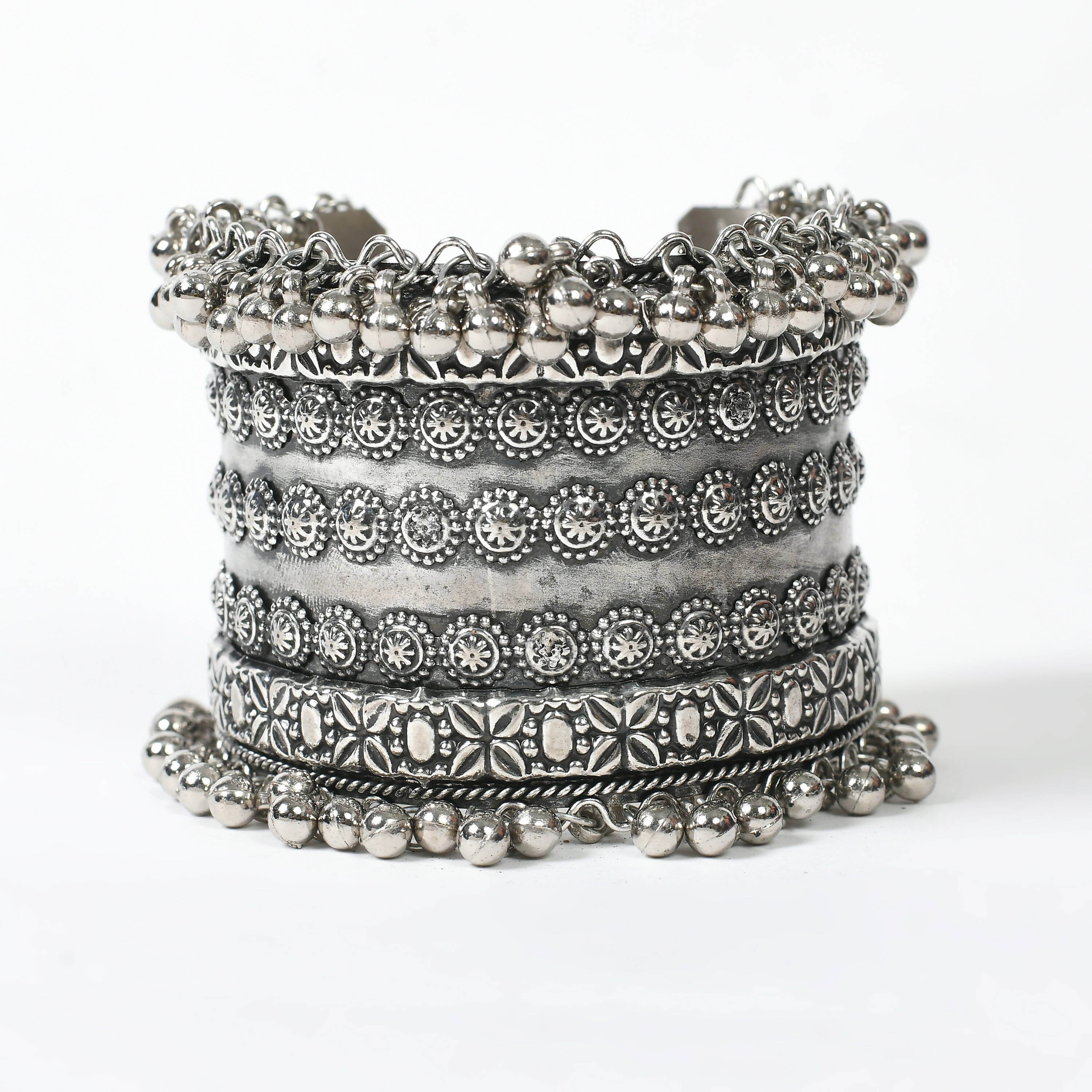 Mominos Fashion Joharkamal Oxidised Silver-Plated Ghungroo Handcraft Bracelet - Design 025 | Grab2Buy