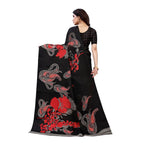 Vamika Printed Jute Silk Black Saree (Leo Black) | Grab2Buy
