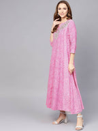 Yufta Women Pink & White Lehariya Print Anarkali Kurta | Grab2Buy