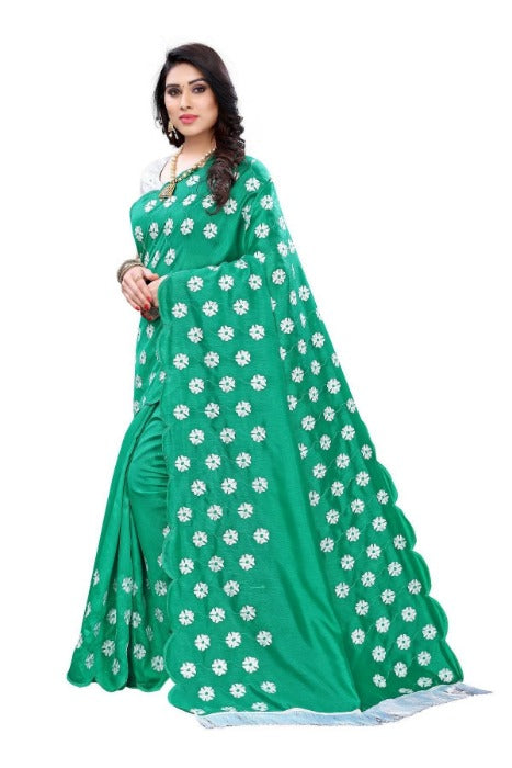 Vamika Zoya Silk Embroidered Rama Green Saree (RAKHI RAMA) | Grab2Buy