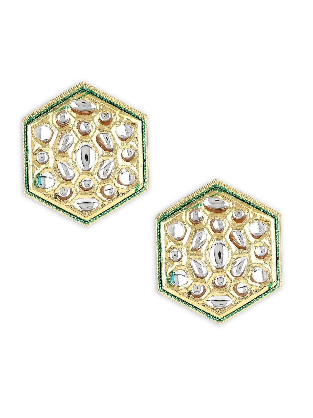 Gold-Toned White Kundan Contemporary Gold-Polished Studs Earrings - Ruby Raang | Grab2Buy