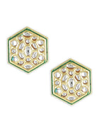 Gold-Toned White Kundan Contemporary Gold-Polished Studs Earrings - Ruby Raang | Grab2Buy