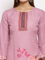 Myshka Women's Pink Cotton Printed Full Sleeve Round Neck Casual Kurta | Grab2Buy