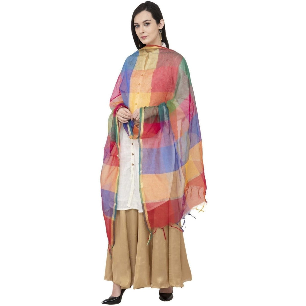 A R Silk Chanderi Multi Box Multi Box Multi Color Dupatta or Chunni | Grab2Buy