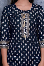 Vamika Navy Blue Gota Patti Work Rayon Party And Casual Wear Kurta Set | Grab2Buy