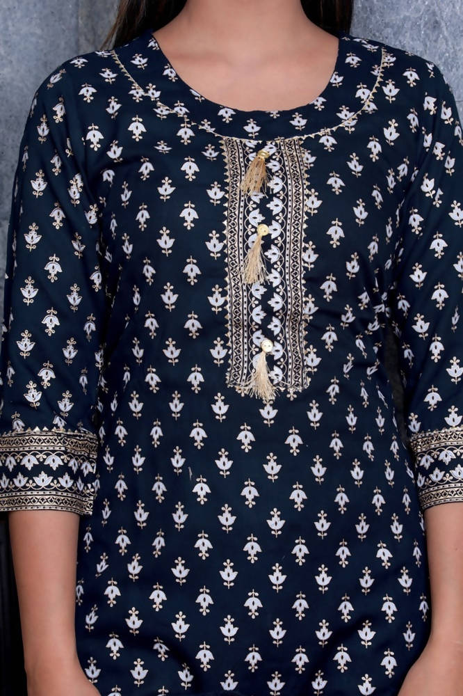 Vamika Navy Blue Gota Patti Work Rayon Party And Casual Wear Kurta Set | Grab2Buy