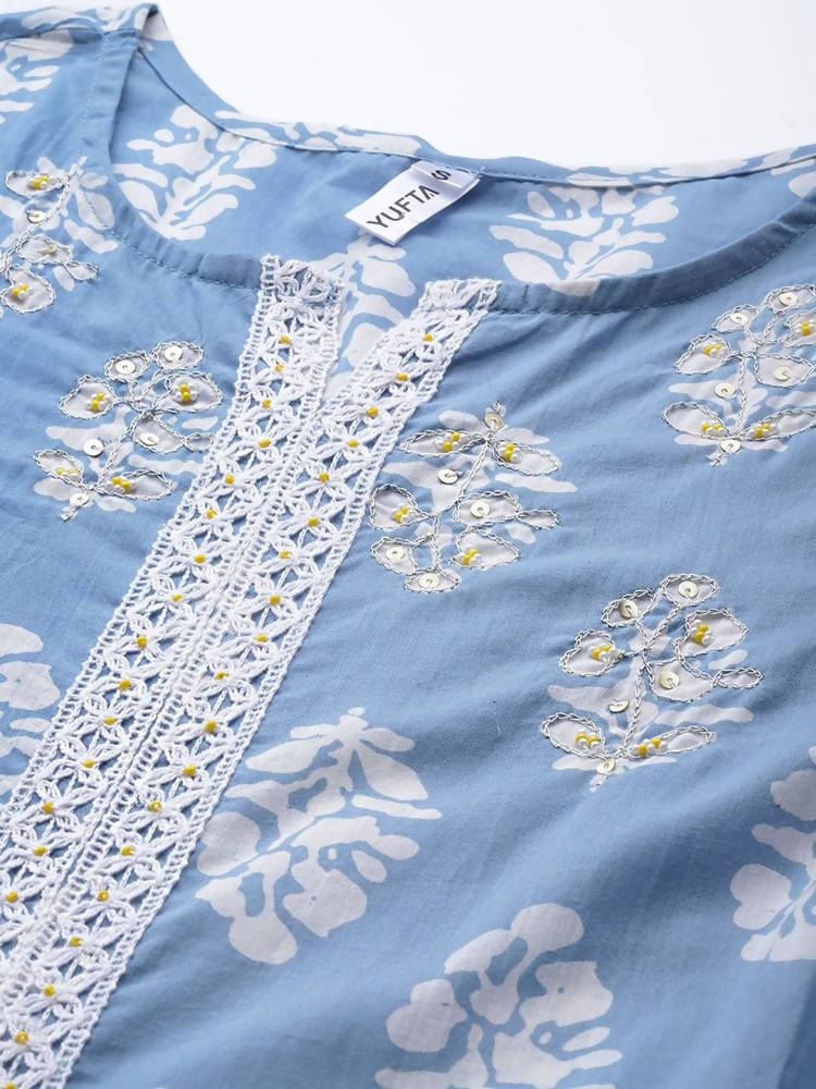 Yufta Blue & White A-Line Dupatta Set | Grab2Buy
