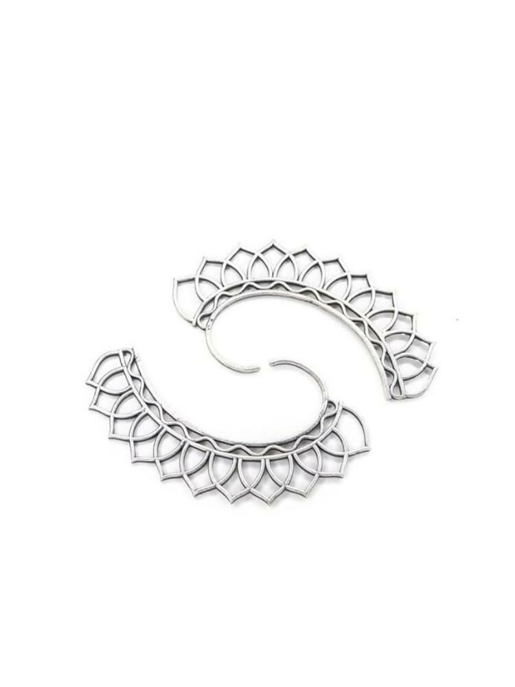 NVR Women Silver Plated Oxidised Leaf Shaped Ear Cuff | Grab2Buy