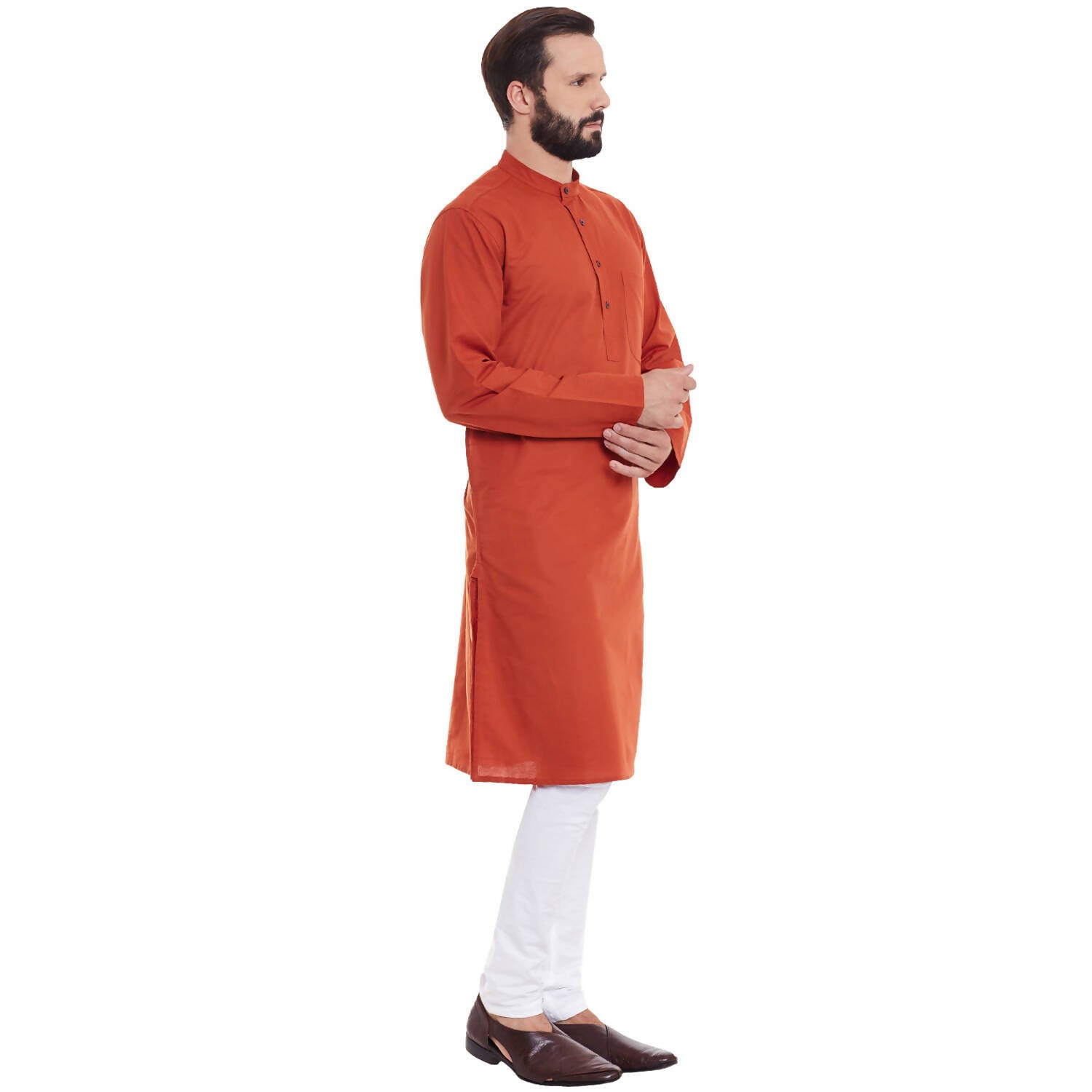 Even Apparels Orange Pure Cotton Men's Kurta With Band Collar | Grab2Buy
