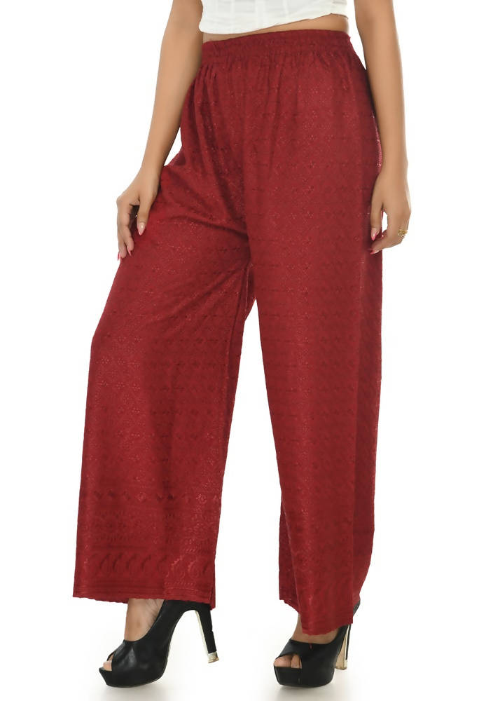 Mominos Fashion Moeza Reyon Cotton Maroon Color Chikan Work Palazzo | Grab2Buy