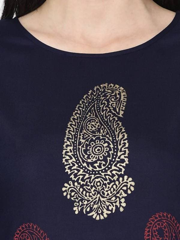 Aniyah Rayon Navy Blue Color Block Print Straight kurta (AN-180K) | Grab2Buy