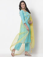 Myshka Women's Cotton Printed 3/4 Sleeve Round Neck Casual Kurta Pant Dupatta Set | Grab2Buy