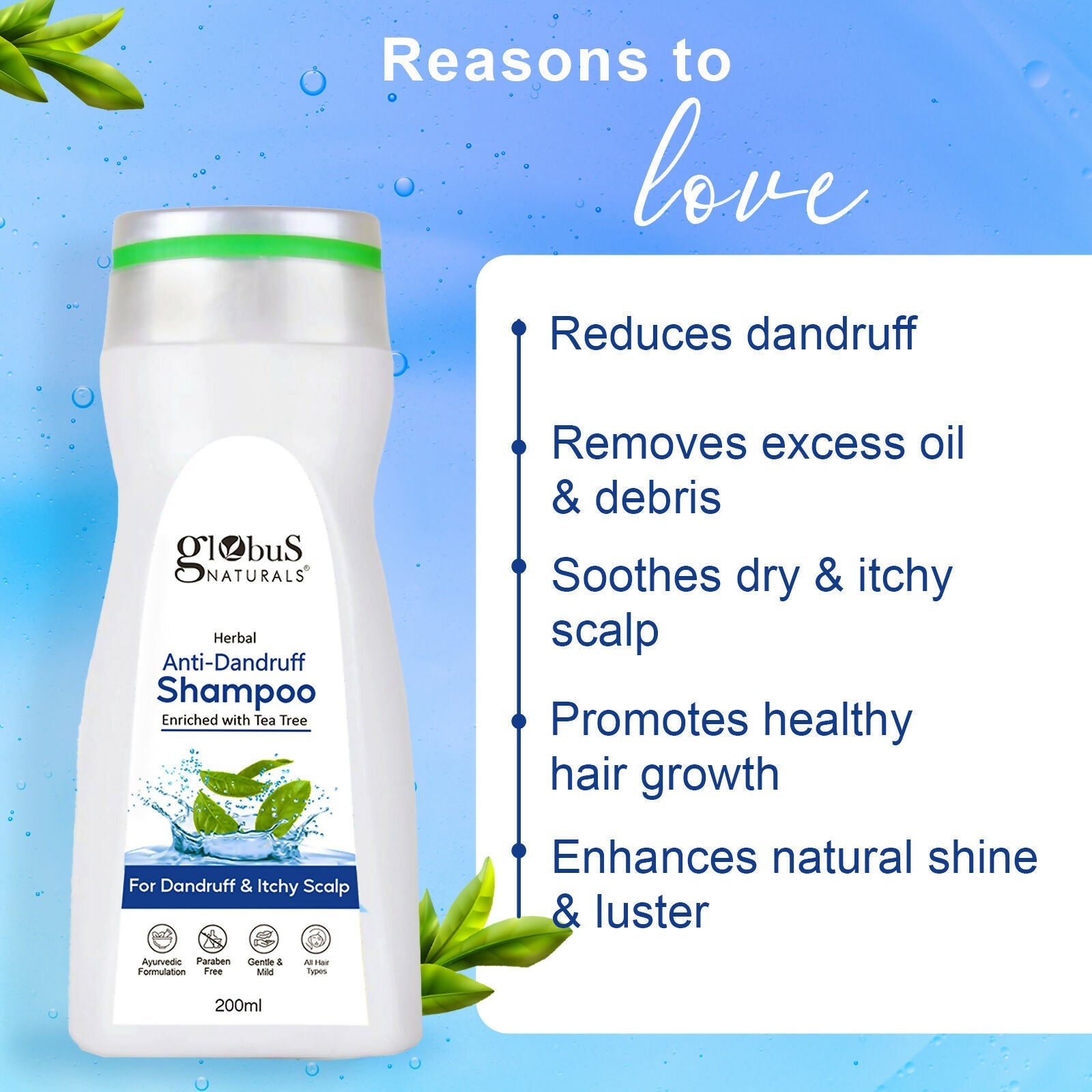 Globus Naturals Anti Dandruff Shampoo, For Dandruff and Itchy Scalp, Suitable For All Hair Types | Grab2Buy