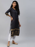 Yufta Women Navy Blue Golden Print Kurta | Grab2Buy