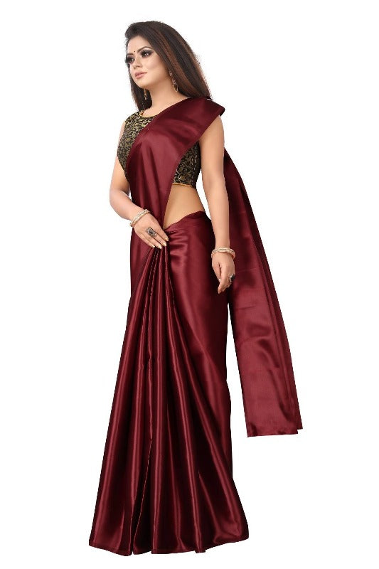 Vamika Maroon Satin Designer Saree (PAVITRA MAROON) | Grab2Buy