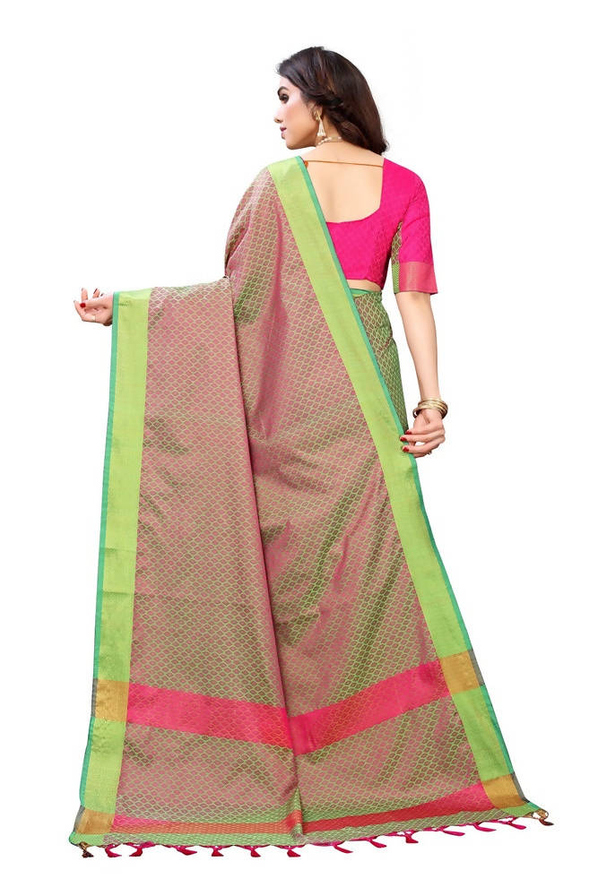 Vamika Banarasi Jacquard Weaving Green Saree | Grab2Buy